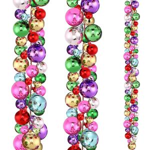 2 Pcs Christmas Balls Garland 6 ft Hanging Ornaments Xmas Balls Decorations with 2 Pcs 10 Feet LED Lights Indoor Outdoor Tree Mantel Wedding Decoration(Colorful)