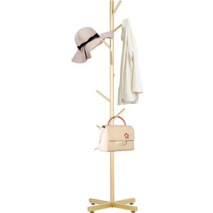 Metal Coat Rack, Modern Coat Rack Freestanding, Sturdy Coat Tree Stand with Cross Base, Golden Coat Racks Hall Tree for Clothes Jacket Hat Bag Entryway
