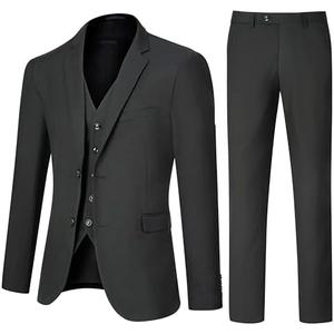 TweedLad Men's Slim Fit 3 Piece Suit Set, Two Button Solid Blazer Jacket with Multi-Functional Pockets for Business/Party XL