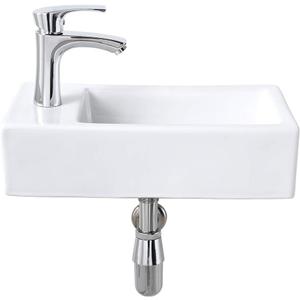 Corner Bathroom Sink Wall Mount-Bokaiya 18 Inch Small Bathroom Sink with Faucet Combo Rectangle White Porcelain Ceramic Vanity Sink, Left Hand, 18" L x 9.8" W
