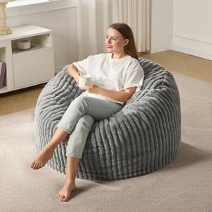 Hobestluk 3ft Bean Bag Chairs for Adults Large Beanbag Chair with Stripe Plush Cover Big Bean Bag Chair for Living Room Bedroom Dorm Office - Grey (36 x 36 x 22)