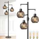 LVYE Modern Floor Lamp for Living Room, Black Standing Lamp with Grey LampShade,Dimmable 3 Lights Tree Tall Lamps for Bedroom, 3 X 6W LED Bulbs Included