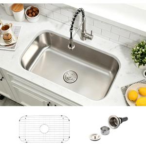 30 Inch Undermount Kitchen Sink Deep Stainless Steel, 30"D × 18"W × 9"H