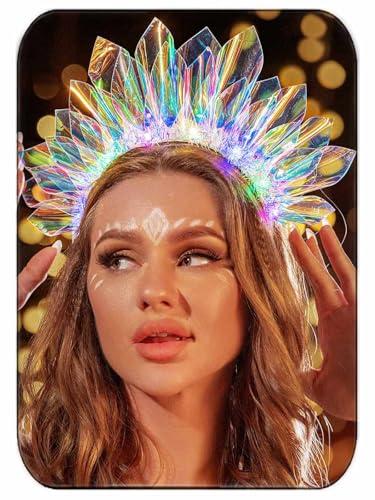 JEAIRTS Light Up Headband Led Crown Headbands Glow Rave Headpiece Flashing Costume Hair Accessories for Women