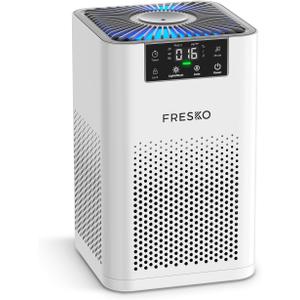 FRESKO Small Air Purifier for Home, HEPA Air Purifiers for Pet Hair, Odors, Quiet Air Cleaner with Aromatherapy for Bedroom & Office, Real-Time PM 2.5 Display, 22dB Sleep Mode, 360Airflow, White