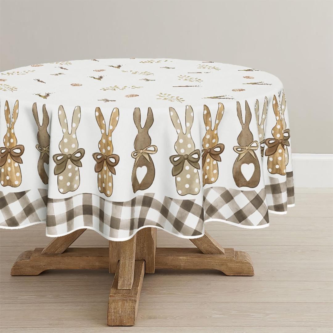 Horaldaily Easter Tablecloth 7070 Inch Round, Spring Carrots Bunny Washable Table Cover for Party Picnic Dinner Decor (Brown)