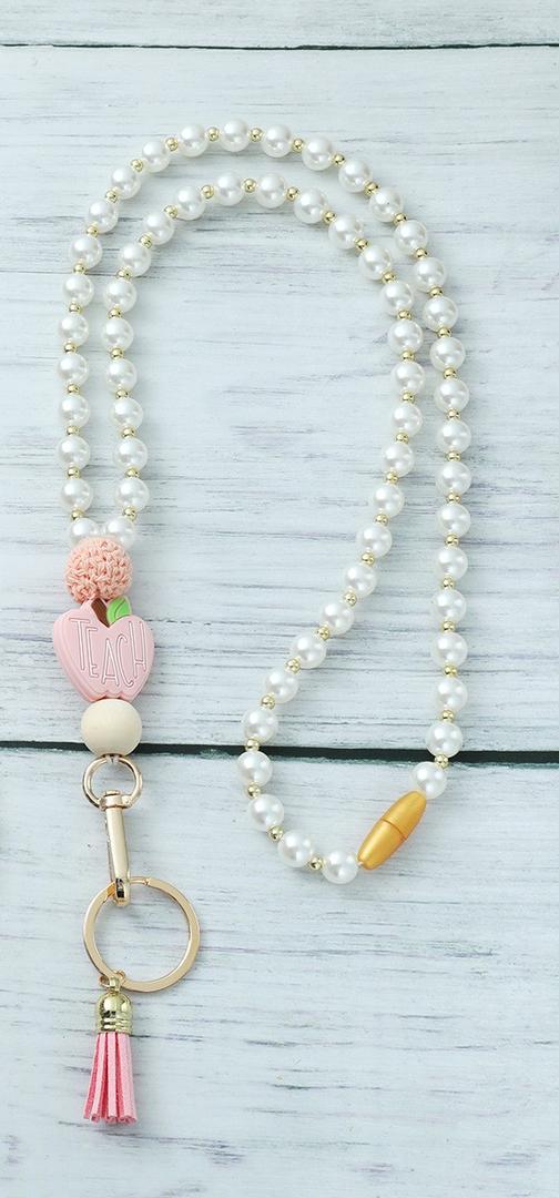 Teacher Lanyard with ID Holder, Fashion Wood Beaded Super Lanyard