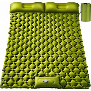 Double Sleeping Pad, Ultralight 4" Extra-Thick Self Inflating Sleeping Mat for 2 Person with Pillow Built-in Foot Pump Portable Camping Mat for Backpacking, Hiking, Traveling, Tent, Camping (Army Yellow)