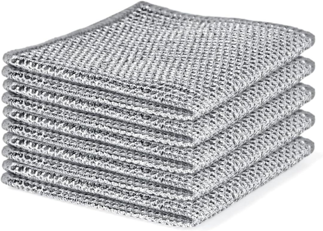 5pcs Non Scratch Wire Dishcloth, Multipurpose Steel Mesh Scrubber for Kitchen - Upgraded Double Layer for Powerful Cleaning, Reusable for Washing Cookware Pans Sinks Dishes Stove Tops