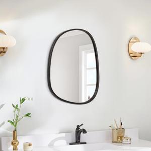 Asymmetrical Irregular Wall Mirror Black Oval Wall Mirror Wood Frame Hanging Mirror for Wall for Bathroom Wall Mirrors for Bedroom Living Room Entryway Hallway Unique Decorative Mirror, Size 24x10