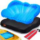 Premium Gel Kayak Seat Cushion, Thickened Non-Slip Waterproof Seat Pad, Breathable Universal Fit for Canoe Fishing Boat, Portable Washable Kayak Accessories, with Safety Travel Flag - Blue, L-16.9*14.5*2.75in