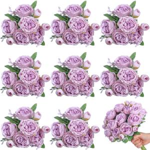 8 Bundles Artificial Peonies Flowers Boho Faux Flowers Arrangements Artificial Centerpiece Spring Bouquet Floral Wedding Decoration for Vase(Light Purple)