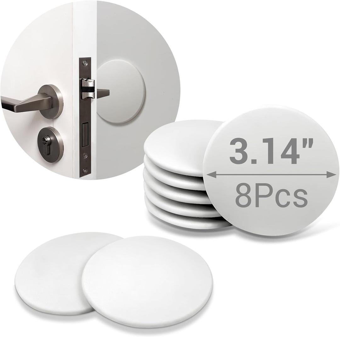 Door Stopper - 3.14" White Door Stoppers for Wall (8 Pack), with Heavy-Duty Adhesive - Wall Protector & Shock-Absorbent Protectors from Door Knobs - Prevents Scratches on Walls & Doors