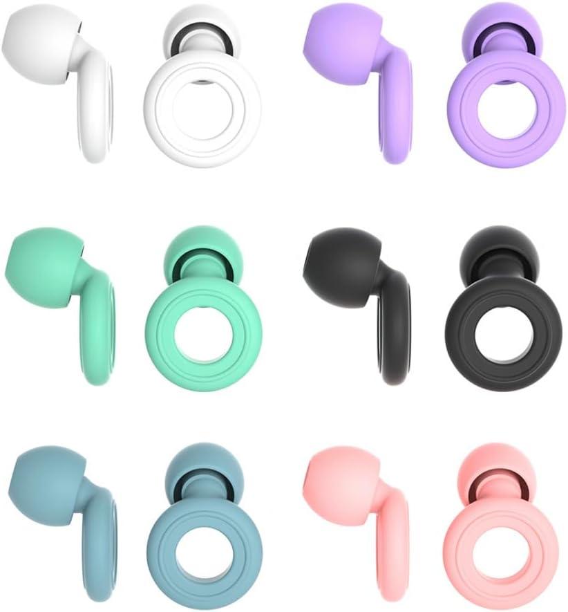 6 Pairs Soft Silicone Earplugs Reusable Noise-Reducing for Concerts, Sleep, Focus, Travel, Adjustable Size 28dB (SNR) Noise Reduction Mixed