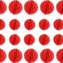 20pcs Honeycomb Flower Balls Party Honeycomb Balls Decoration Paper Flower Balls Tissue Paper Flower Ball Pom Poms Ball for Birthday Wedding Home Decor (3inch+6inch, Red)