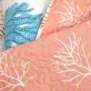Lush Decor Coastal Reef Feather Reversible Quilt Set, 7 Piece Set Full/ Queen Blue & Coral - Queen Bedding Set Quilted - Coastal Decor - Beach House - Beachy Room
