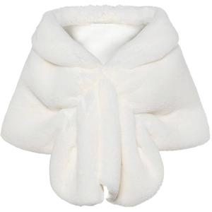 BABEYOND Womens Faux Fur Collar Shawl Faux Fur Scarf Wrap Evening Cape for Winter Coat (Small, White)