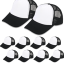 OKBA 10 Pack Sublimation Blank Baseball Cap Adjustable Hat Polyester Mesh Trucker Hats for Men and Women (US, Alpha, One Size, 3X-Large, Standard, Black and White hat *10PCS)