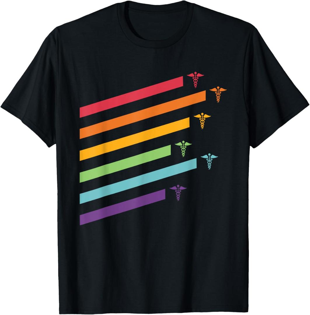 Nurse Doctor Rainbow Pride LGBTQ T-Shirt (Small, Black)