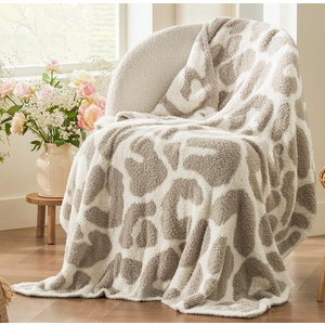 Bedsure Leopard Throw Blanket for Couch - Super Soft, Cozy & Warm Knit Blanket, Breathable & Lightweight for Bed & Sofa, Khaki, 50x60 Inches