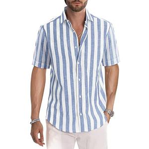 JMIERR Men's Casual Stylish Short Sleeve Button-Up Striped Dress Shirts Cotton Beach Shirt
Size L