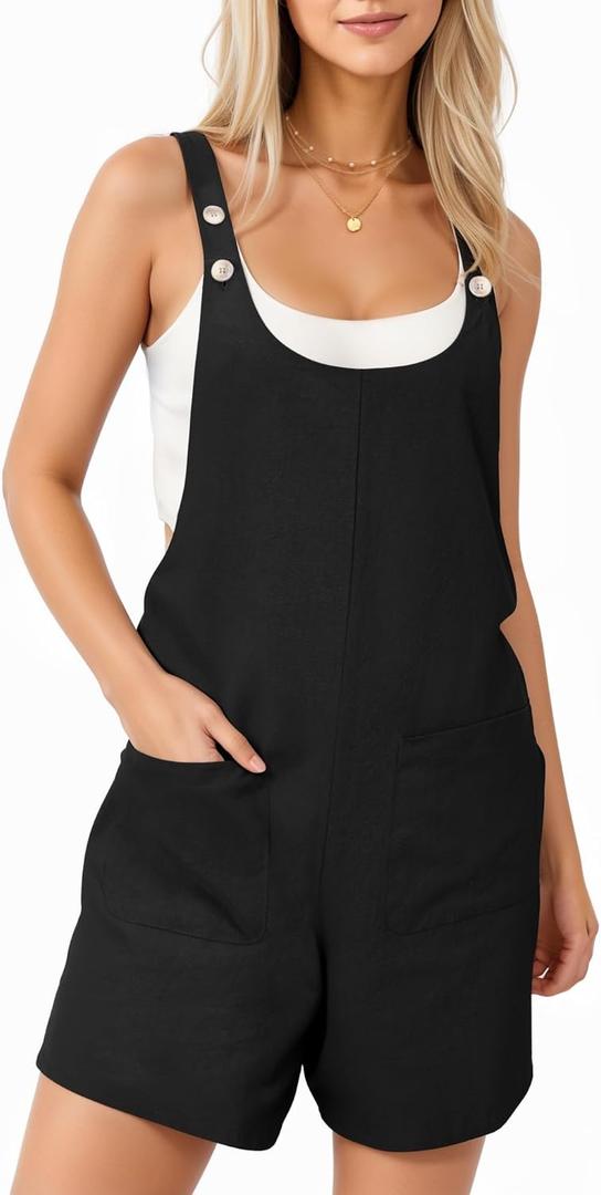 CLOZOZ Womens Overalls Summer Cotton Rompers Casual Adjustable Loose Jumpsuit Shorts with Pockets Vacation Clothes 2025, Small, Black 