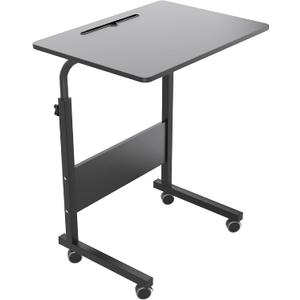 DlandHome Rolling Laptop Desk Stand Up Adjustable Mobile Laptop Desk, 23.6 Inches Medium Size Side Table, Movable w/Tablet Slot & Wheels, Portable Stand for Bed Sofa Black
