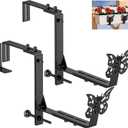 2 Pack Window Box Brackets, Adjustable Planter Box Brackets, Universal Flower Box Bracket for Deck Railing, Heavy Duty Railing Planter Bracket for Balcony, Fence and Garden - Black