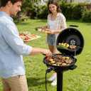 Electric Grill Outdoor, CUSIMAX Electric BBQ Grill, 1600W Portable BBQ with Lid for Cookouts, BBQ Gatherings, Small Spaces, Adjustable Heat, Removable Stand Grill, Oil Collector