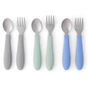 Elk and Friends Kids Silverware with Silicone Handle | Childrens Safe Flatware | Toddler Utensils | Baby Spoons + Forks | Stainless Steel Cutlery | Dishwasher Safe | 6 Pieces