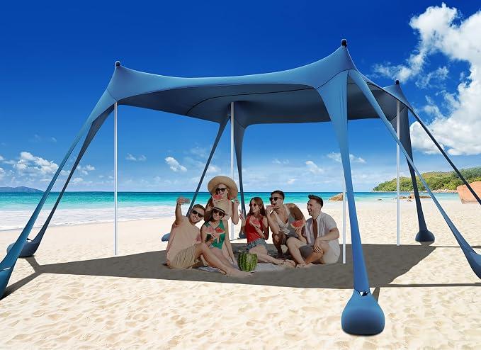 Osoeri Beach Tent, 10x10FT Camping Sun Shelter UPF50+ with 8 Sandbags
Outdoor Shade Beach Canopy with Sand Shovels, Ground Pegs & Stability Poles for Camping Trips, Fishing, Backyard Fun
