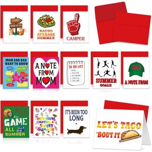2 x 12 Pcs Camp Card for Kid Summer Camping Stationery from Parent | 12 Styles, Cards to Send Kids at Camp, From Parents, Summer Camp Letters, Red Envelopes Included, 7.08 x 11.81 inches