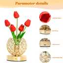 Tulip Crystal Flower Lamp Touch Lamp,Rechargeable Cordless Table Lamp, 3-Colour Infinitely Dimming Battery Powered Small Night Light,Gift for Mom for Valentine Day,Mothers Day,Xmas,Birthday (Red)