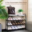 Gonfoam 4-Tier Expandable Shoe Rack,Adjustable Shoe Shelf Storage Organizer Heavy Duty Metal Free Standing Shoe Rack for Entryway Closet Doorway (Black)