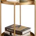 HollyHOME 2-Tier Round Gold Side Table, Outdoor Small Folding Accent Stand with Removable Tray, Anti-Rust Metal Asional Table for Balcony Patio Living Room, Nightstand for Bedroom(Gold)
