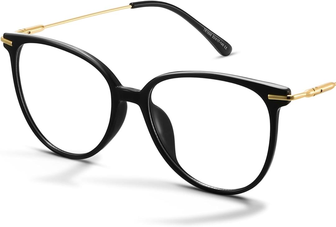 Gaoye Blue Light Blocking Glasses - Trending Round TR90 Frames, Metal Arms, UV400 Protection - Matching Soft Case (*1-light Black Frame/Transparent Lens)