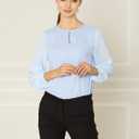 Allegra K Women's Work Tops Keyhole Neck Long Sleeve Work Shirts Blouse Dressy Casual Business Shirt (XL)