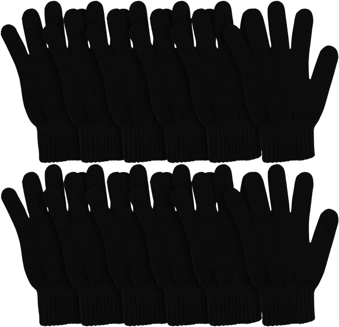 Winter Magic Gloves, 12 Pairs Stretchy Warm Knit Bulk Pack Mens Womens