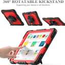 SEYMAC stock Case for iPad 9th/ 8th/ 7th Generation 10.2'', Shockproof with Screen Protector, Pencil Holder [360 Rotating Hand Strap] & Stand, for iPad 10.2 inch 2021-2019 (Red+SiliconeBlack)