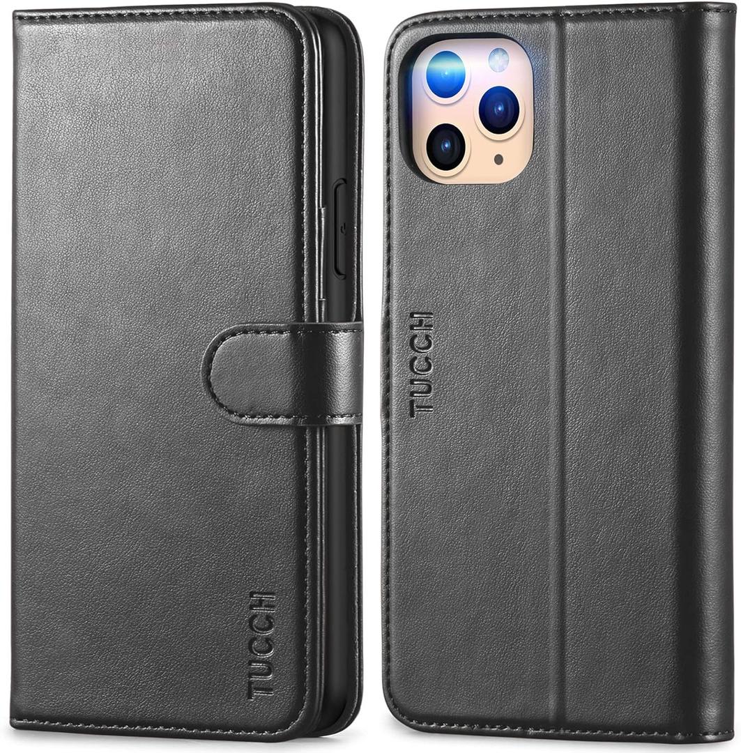 TUCCH Wallet Case for iPhone 11 Pro Max, Magnetic Auto Wake Sleep RFID Blocking Card Slot [Shockproof TPU Shell], PU Leather Stand Flip Cover Compatible with iPhone 11 Pro Max 6.5 inch 2019, Black