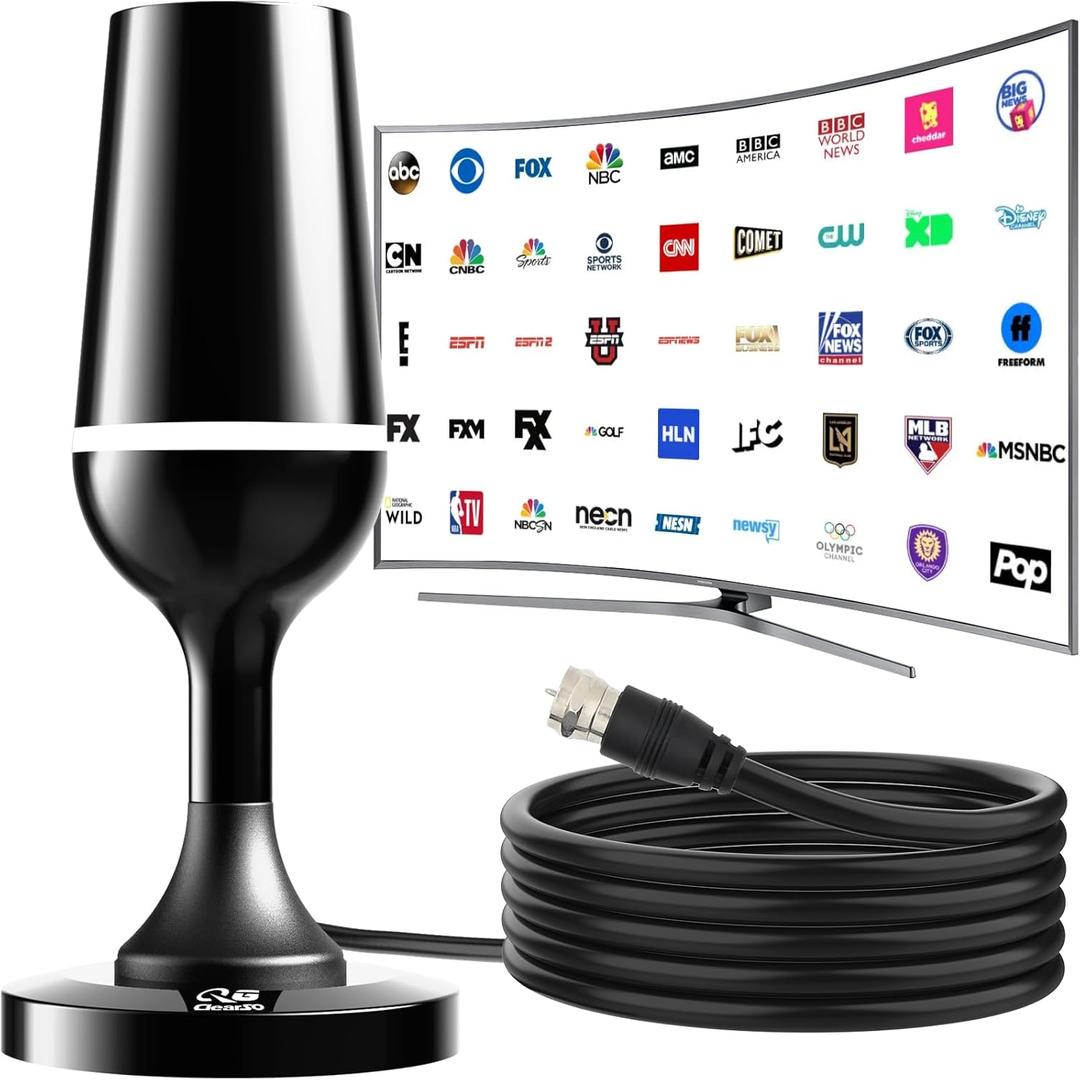 TV Antenna Indoor, 2026 Upgraded HD Antenna for Smart TV, Long Range 360 Reception Digital Antenna with Strong Magnetic Base for Local Channels Support 4K 1080p (off-white)