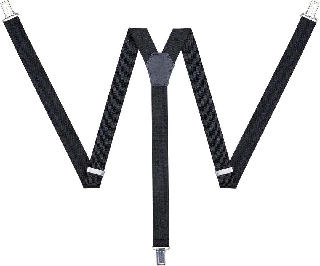 Unisex Suspenders for Men and Women - 1" Width - Y Back with Strong Clips - One Size Fits All (Black)
