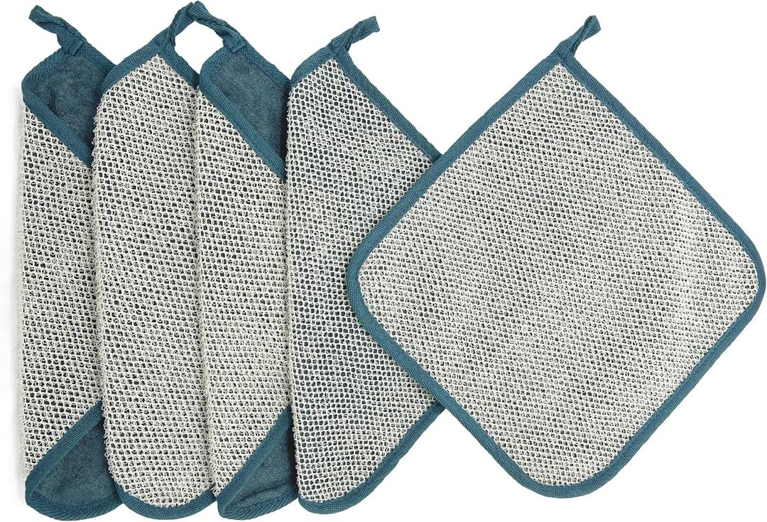 5 Pack Soft Weave Home Spa Bath Shower Exfoliating Massage Face Body Wash Cloths, Dual-Sided with Exfoliating Scrub and Soft Terry Cloth Towel