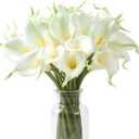 SITUMEIZI 24 PCS White Fake Flowers Artificial Calla Lily Silk Flowers Real Touch for Mother's Day Easter Home Kitchen Decor Wedding Bouquet Office Spring Decoration