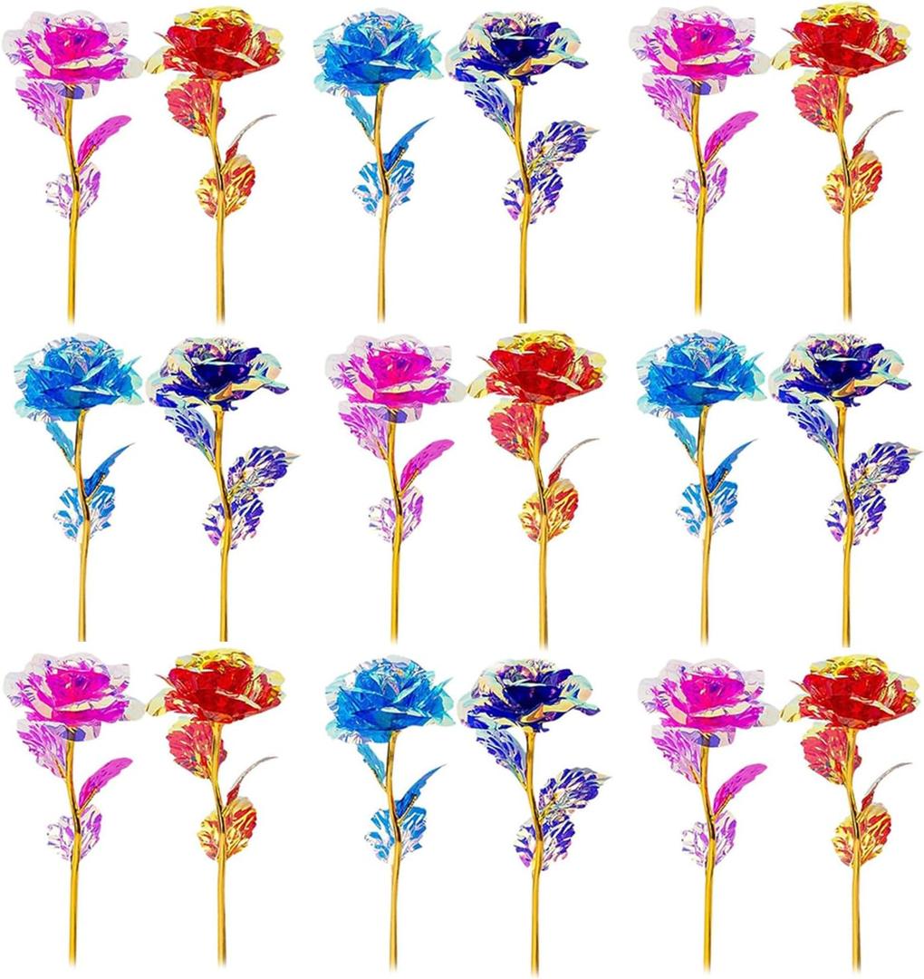 20PCS Small Artificial Colorful Rose Flowers Galaxy Rose Crystal Flower Gifts for Wedding, Mother' s Day Memorable Days Birthday Valentine's Day, Color C