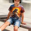 Funnycokid Boys Girls Shirts Graphic T-Shirt Neon Clothes Kids Novelty Youth Short Sleeve Animal Print Tees 4-16 Years (8-9 Years, Dinosaur)