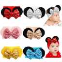 CellElection 6 Pack Mouse Ears Sequin Headbands 6Inch Large Big Sparkly Glitter Sequin Hair Bows Soft Nylon Hairbands Hair Accessories for Baby Girls Newborns Infants Toddlers Baby