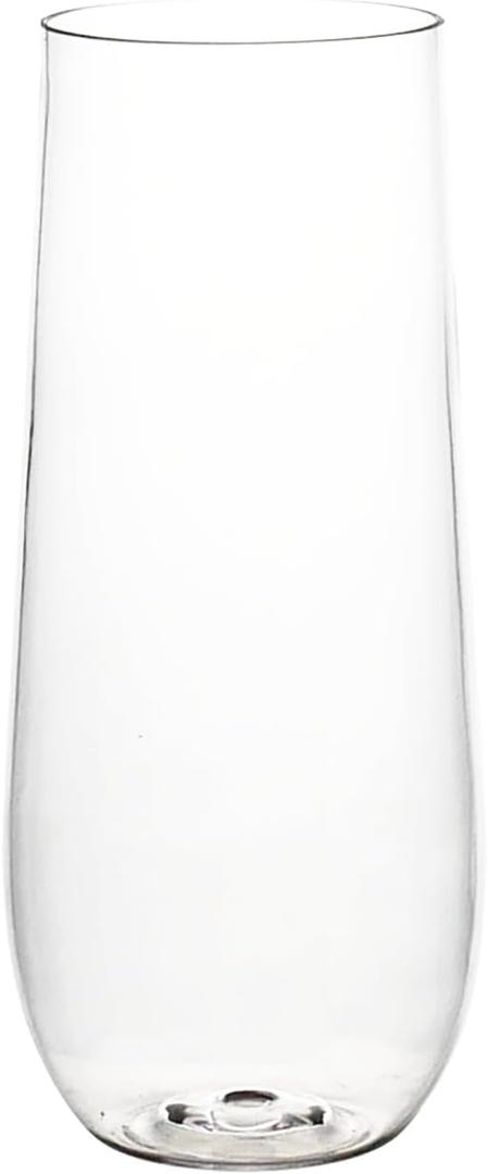 Party Essentials 9 oz. Plastic Champagne Flutes, Stemless Toasting Glasses, Unbreakable, Shatterproof, 100% BPA Free Drinkware, Clear, 16-Count
