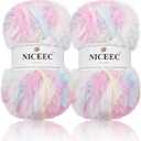 NICEEC 2 Skeins Faux Fur Yarn Super Soft, Chunky & Fluffy, Eyelash Yarn for Crochet & Knitting (Total Length 70yds,3.53oz) - Unicorn