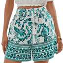 WDIRARA Women's Loose Boho Casual Summer Shorts Floral Print Elastic High Waist Knot Comfy Wide Leg Shorts (XS)